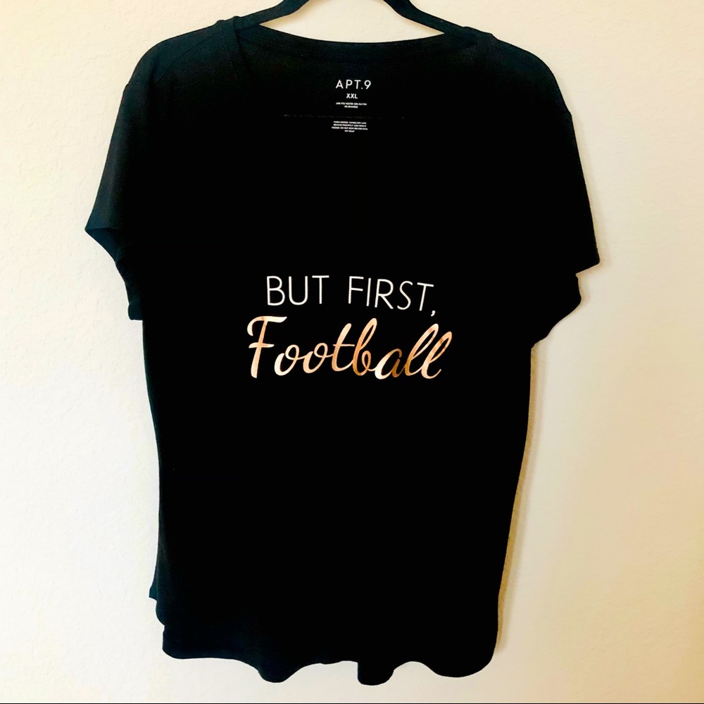 But First Football Tshirt Black and Rose Gold Tee